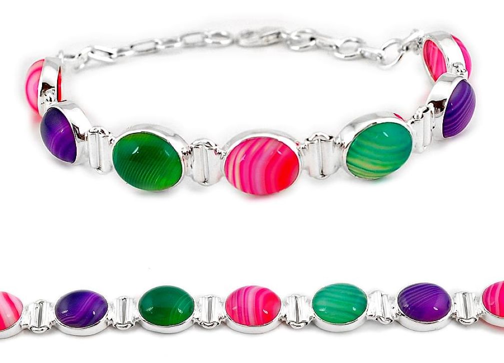 925 sterling silver natural multi color botswana agate tennis bracelet j16973