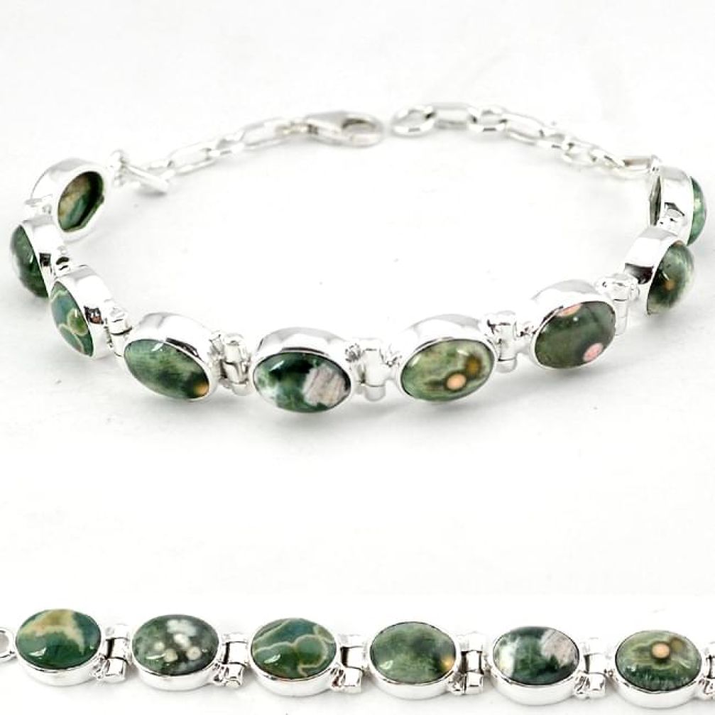 Multi color ocean sea jasper (madagascar) 925 silver tennis bracelet j18110