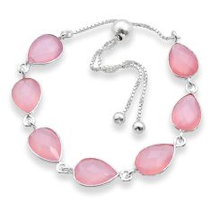 16.00cts natural pink chalcedony 925 sterling silver bracelet jewelry
