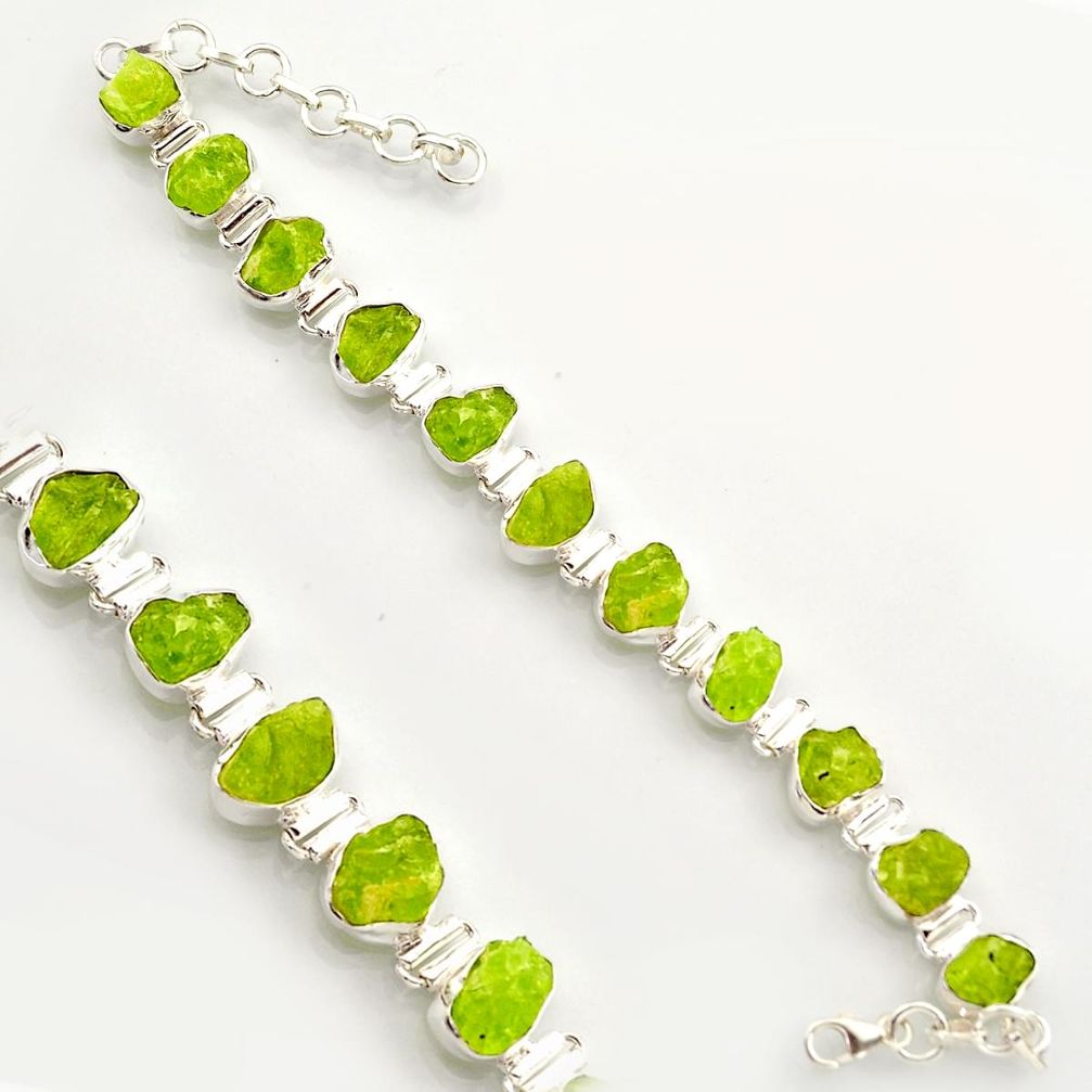42.37cts natural green peridot rough 925 sterling silver tennis bracelet r17002