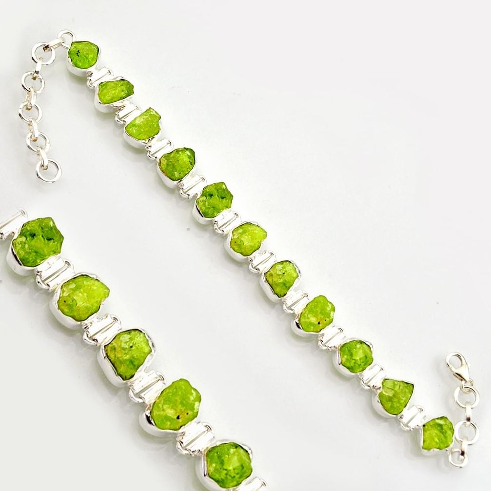 41.87cts natural green peridot rough 925 sterling silver tennis bracelet r17003