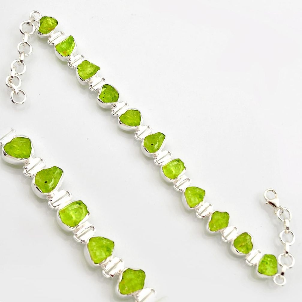 35.24cts natural green peridot rough 925 sterling silver tennis bracelet r17005