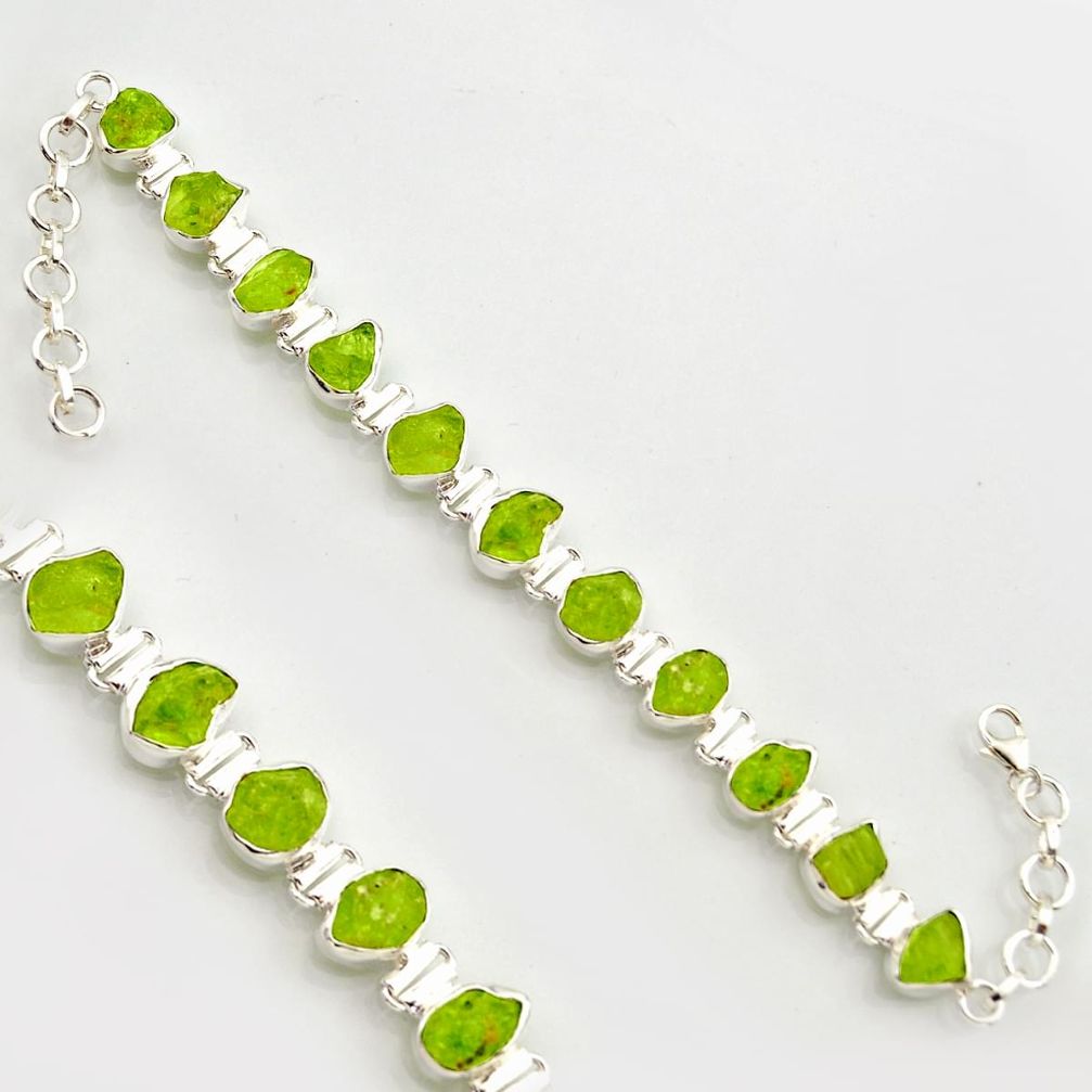 37.44cts natural green peridot rough 925 sterling silver tennis bracelet r17006