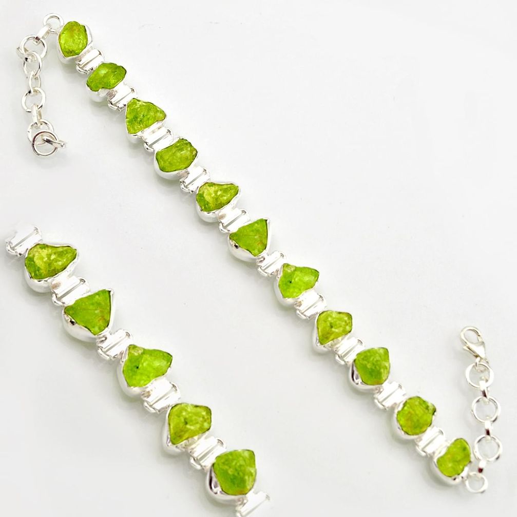925 sterling silver 38.92cts natural green peridot rough tennis bracelet r17008