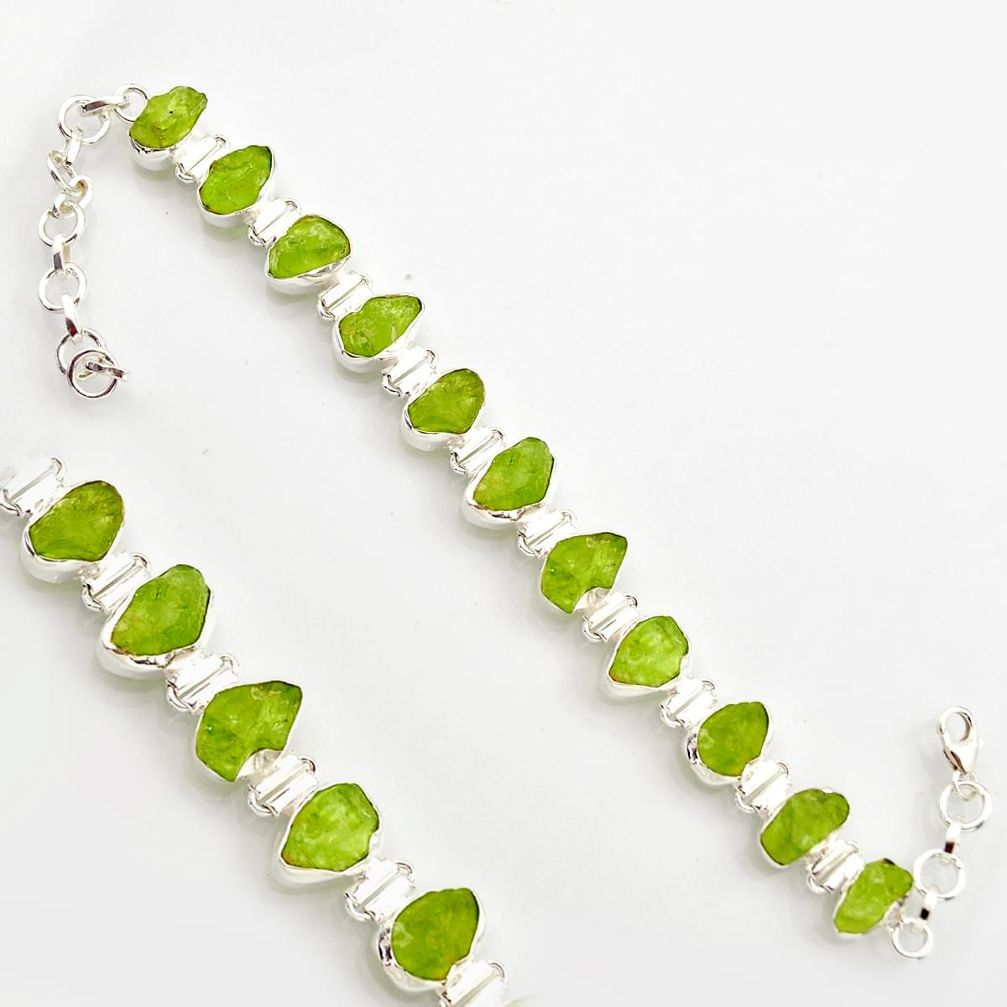 41.12cts natural green peridot rough 925 sterling silver tennis bracelet r17009