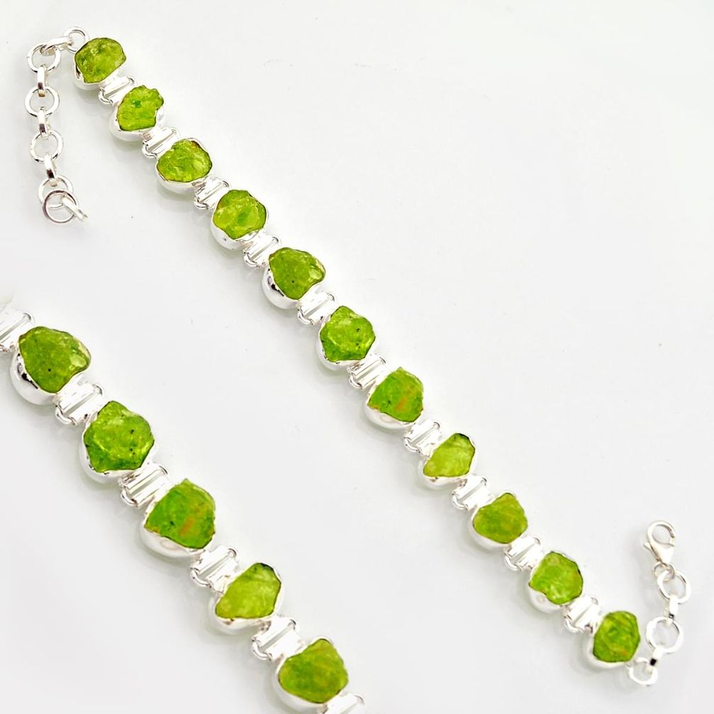 42.37cts natural green peridot rough 925 sterling silver tennis bracelet r17010