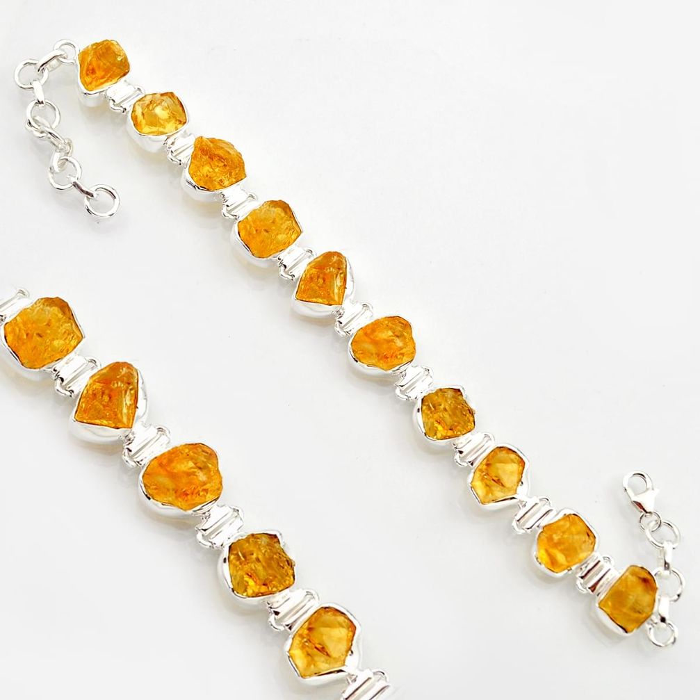 925 sterling silver 43.32cts yellow citrine rough fancy tennis bracelet r17011