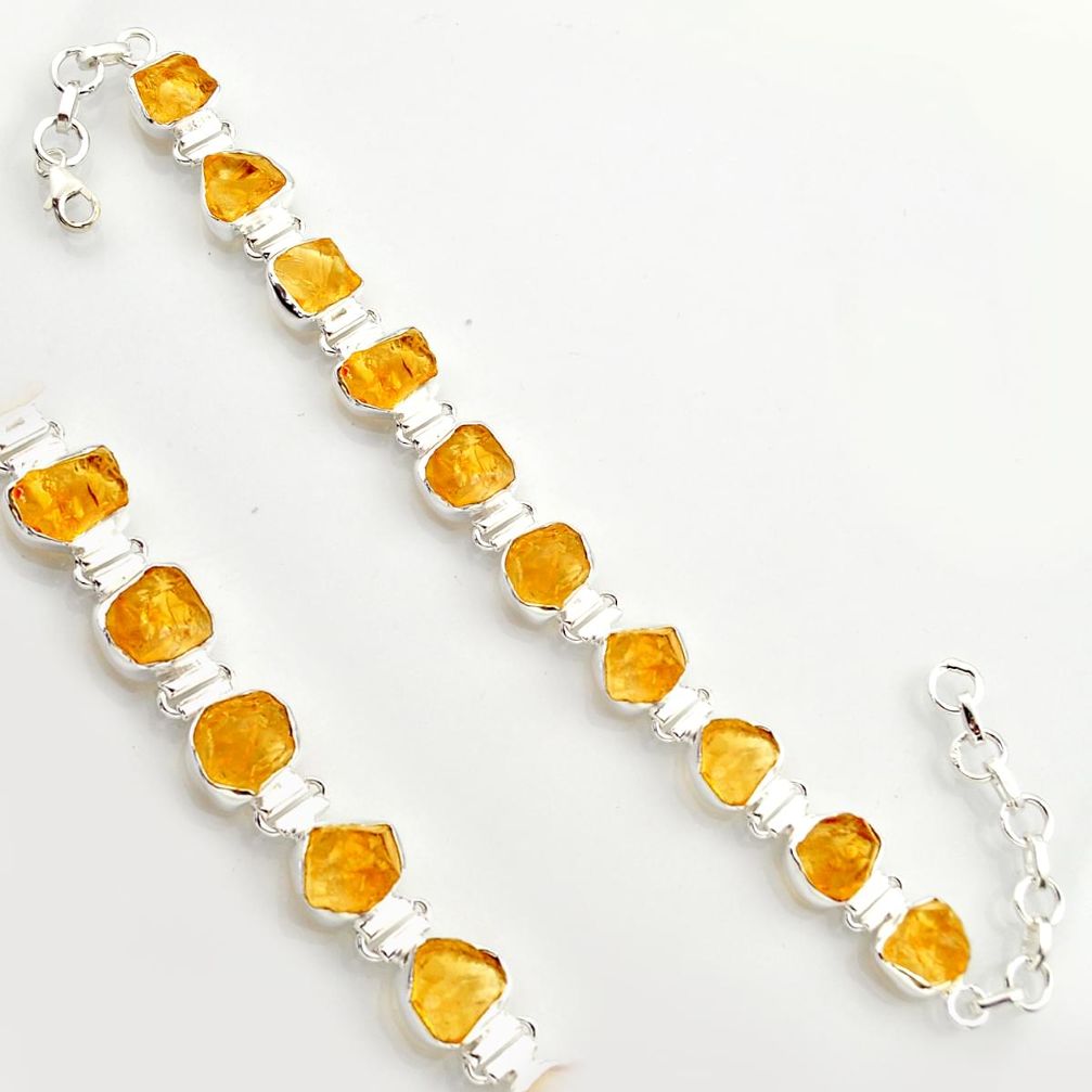 40.17cts yellow citrine rough 925 sterling silver tennis bracelet jewelry r17012