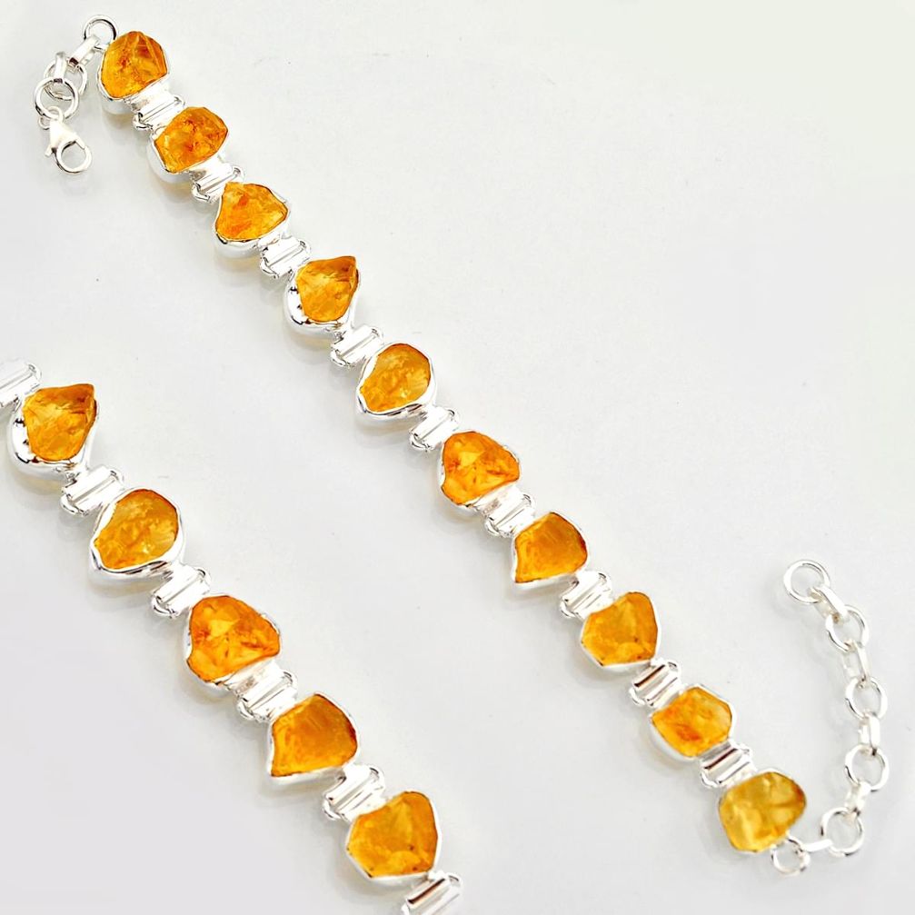 40.66cts yellow citrine rough 925 sterling silver tennis bracelet jewelry r17017