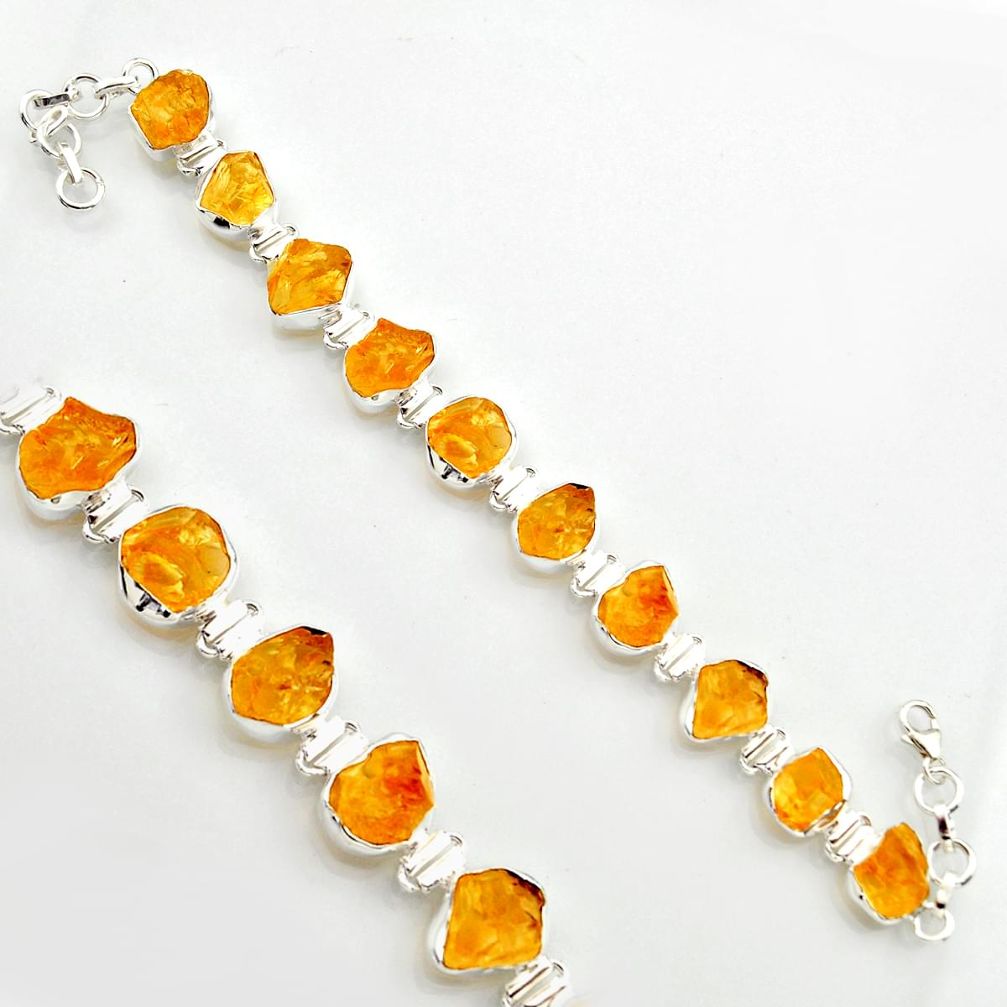 48.62cts yellow citrine rough 925 sterling silver tennis bracelet jewelry r17018