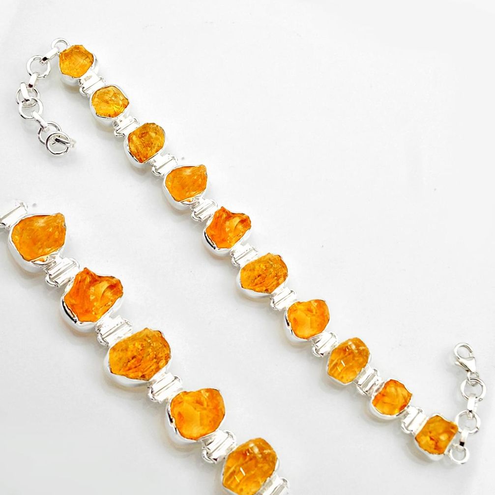 925 sterling silver 46.73cts yellow citrine rough tennis bracelet jewelry r17019