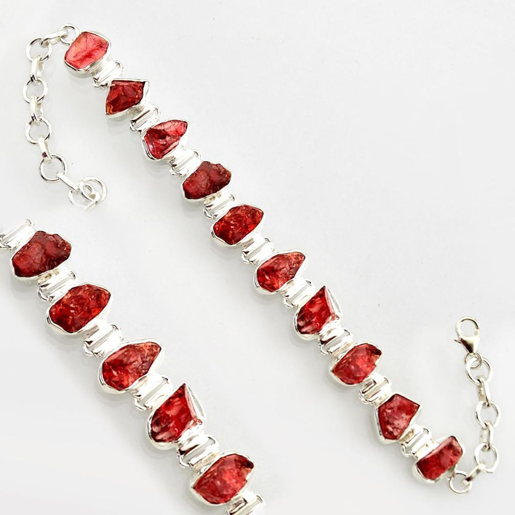 44.80cts natural red garnet rough 925 sterling silver bracelet jewelry r17021