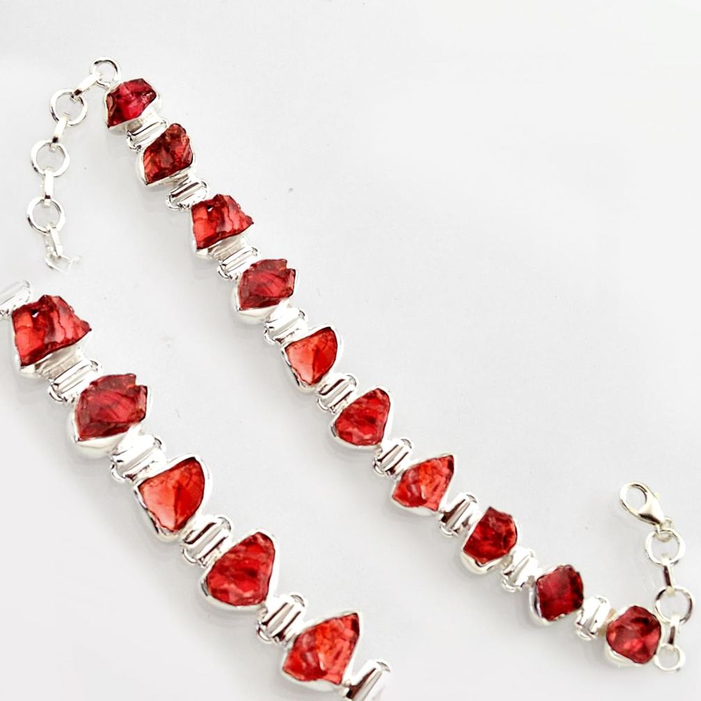 42.99cts natural red garnet rough 925 sterling silver bracelet jewelry r17023