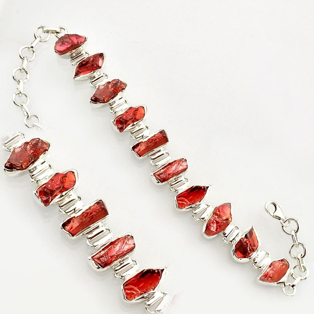 49.15cts natural red garnet rough 925 sterling silver bracelet jewelry r17025