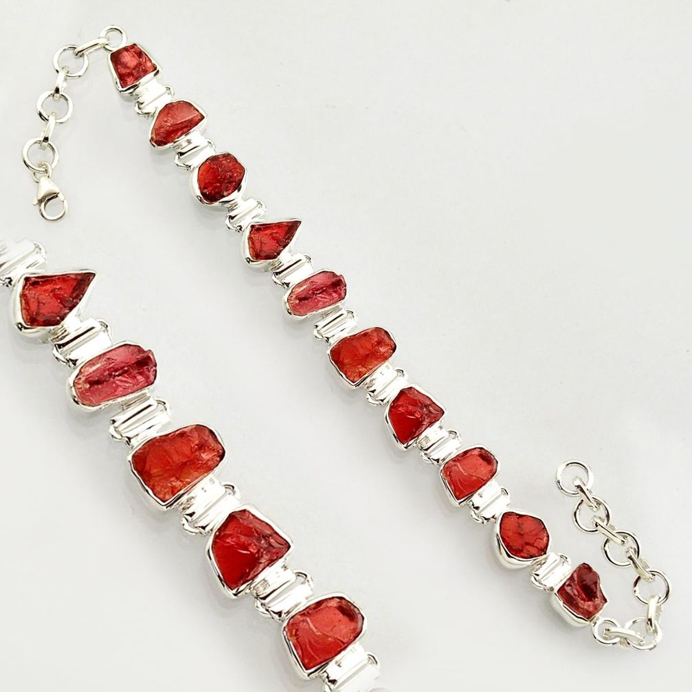 39.17cts natural red garnet rough 925 sterling silver bracelet jewelry r17026