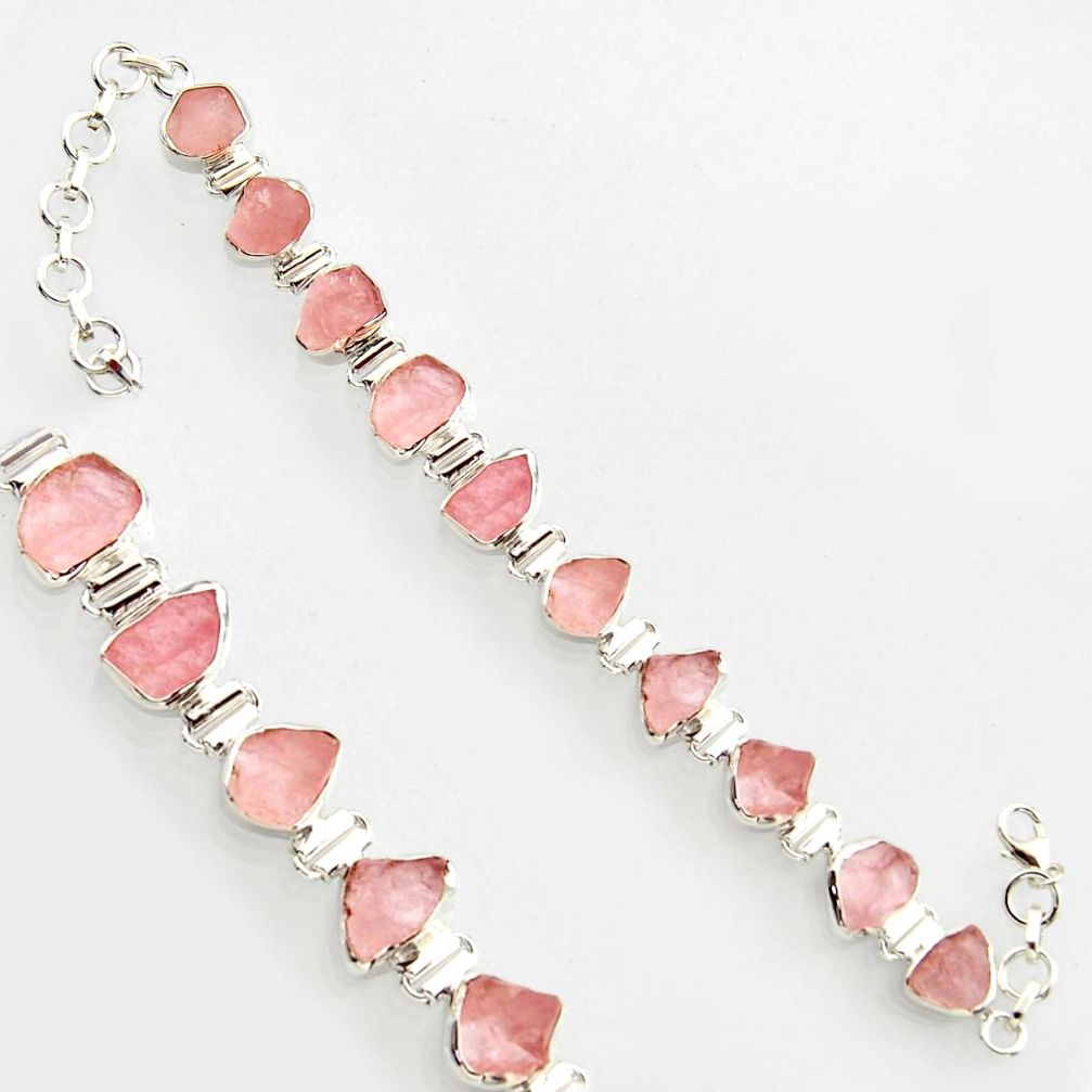 38.39cts natural pink morganite rough 925 sterling silver bracelet r17036