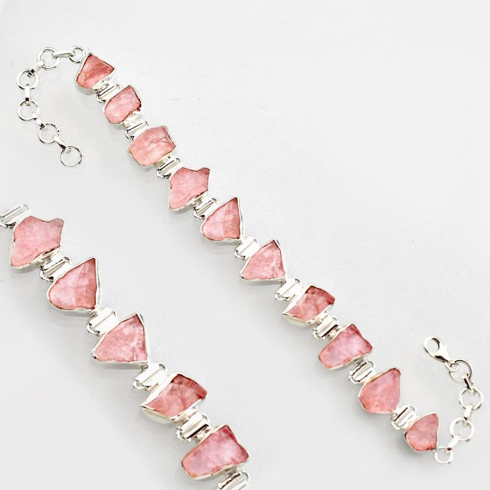 43.45cts natural pink morganite rough 925 sterling silver bracelet r17038