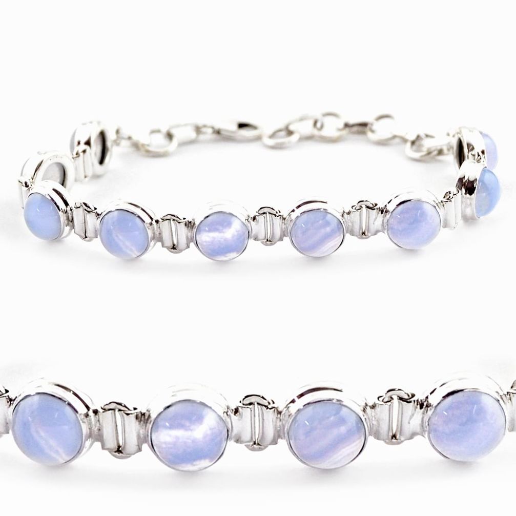 28.61cts natural blue lace agate 925 sterling silver tennis bracelet r17844