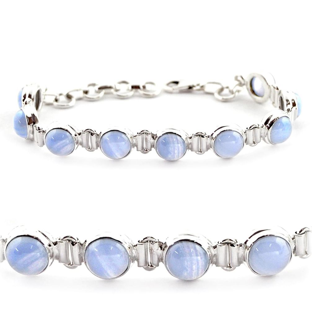 28.37cts natural blue lace agate 925 sterling silver tennis bracelet r17845