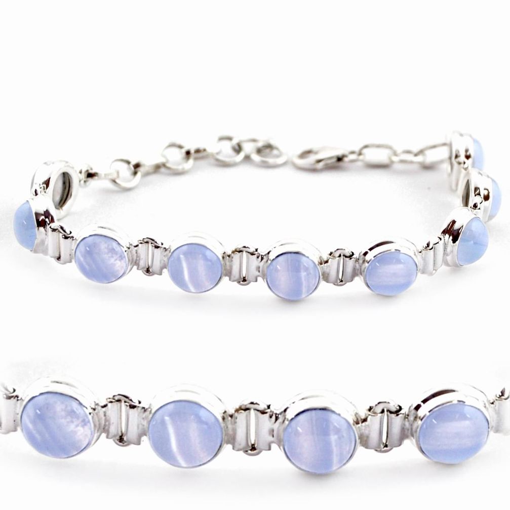 28.68cts natural blue lace agate 925 sterling silver tennis bracelet r17854