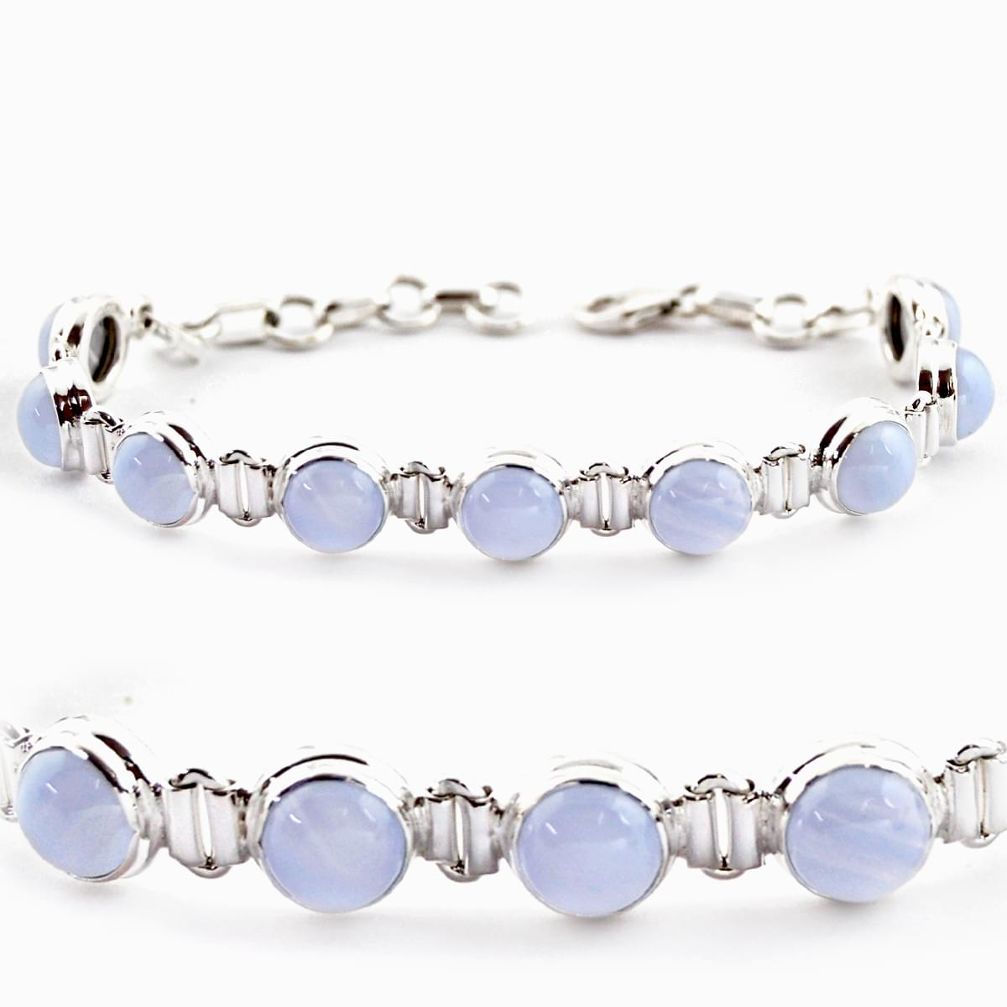 925 silver 28.93cts natural blue lace agate round shape tennis bracelet r17855