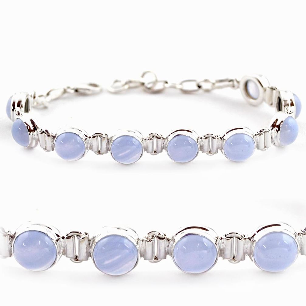 29.72cts natural blue lace agate 925 sterling silver tennis bracelet r17856