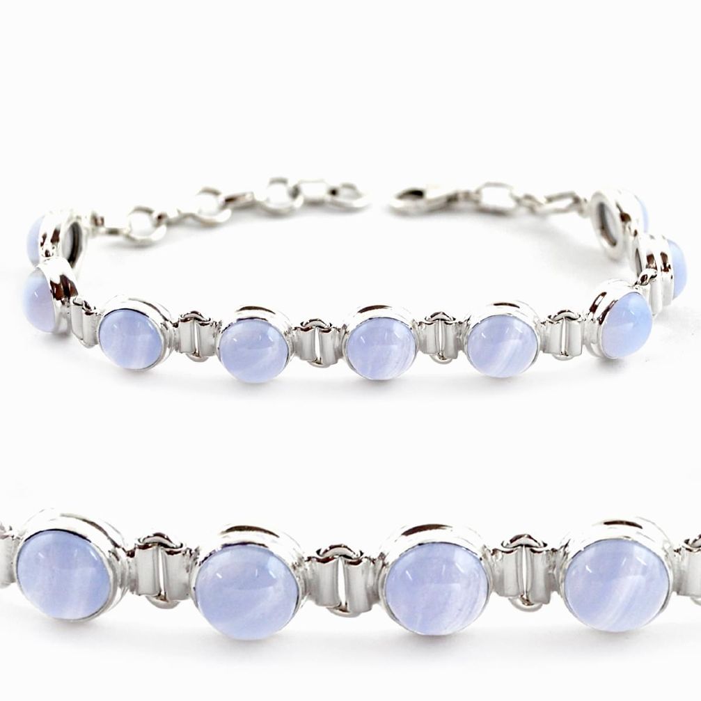 28.95cts natural blue lace agate 925 sterling silver tennis bracelet r17857