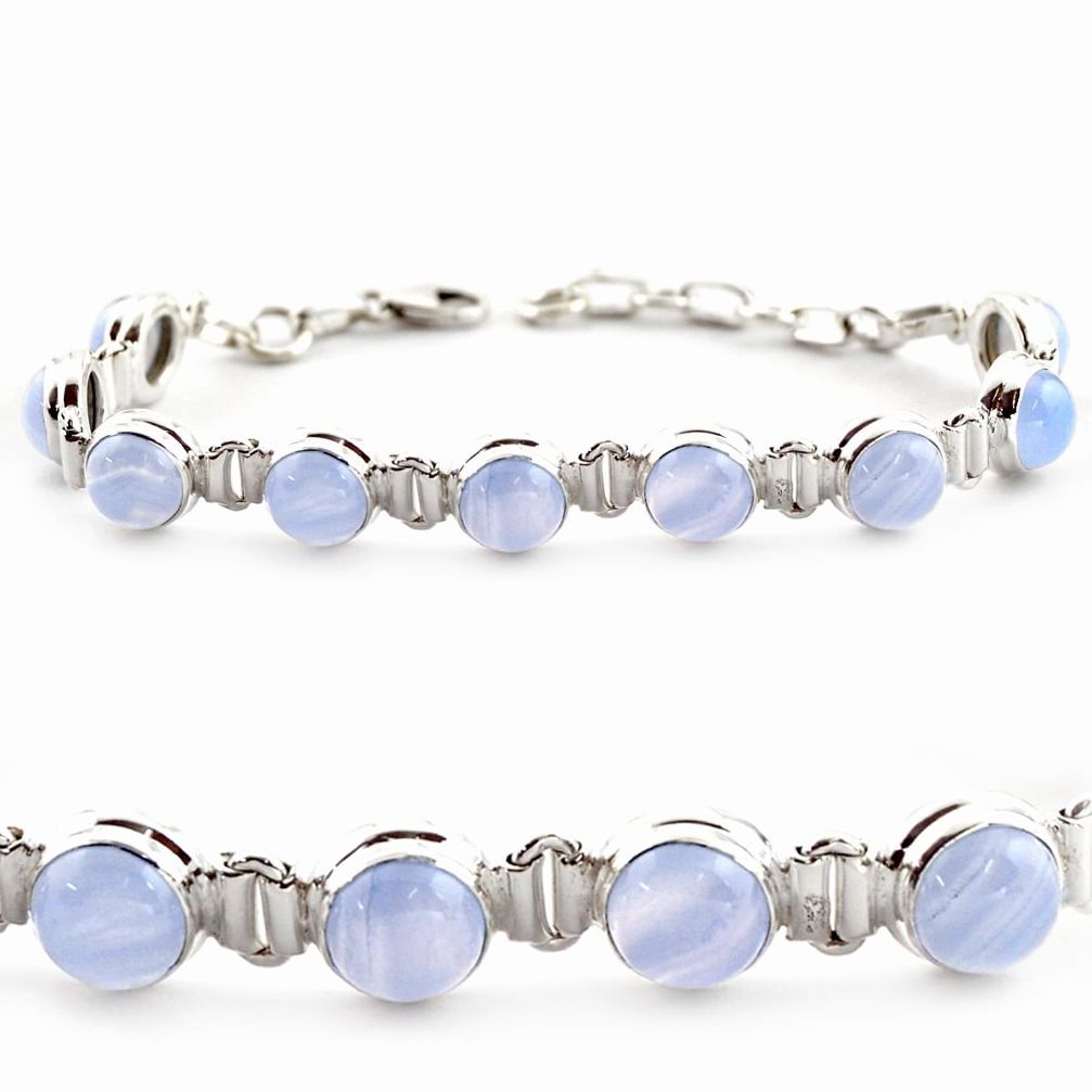 925 sterling silver 29.34cts natural blue lace agate tennis bracelet r17859
