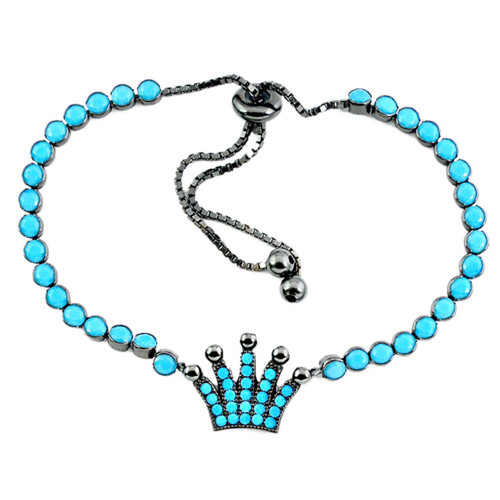 Adjustable blue turquoise 925 silver crown bracelet c16987