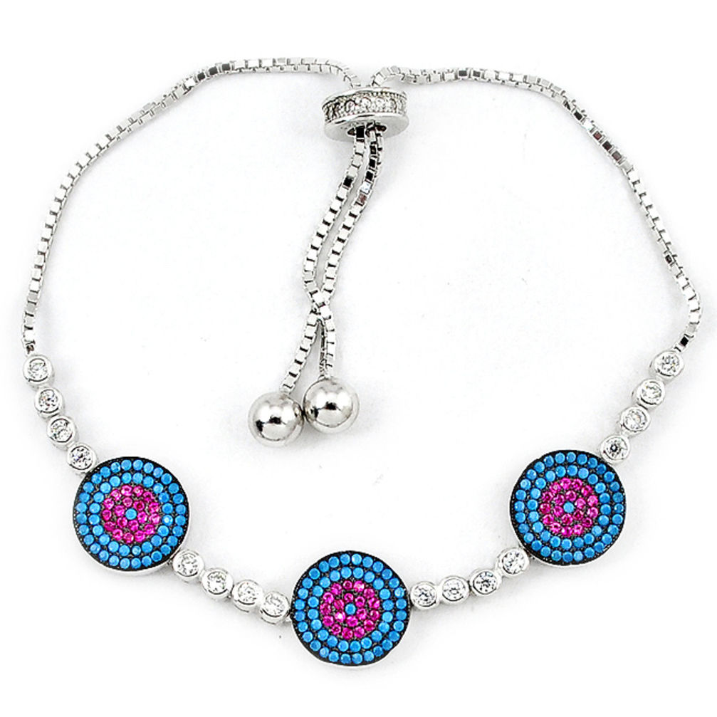 LAB Adjustable blue turquoise round ruby quartz 925 sterling silver bracelet c17031