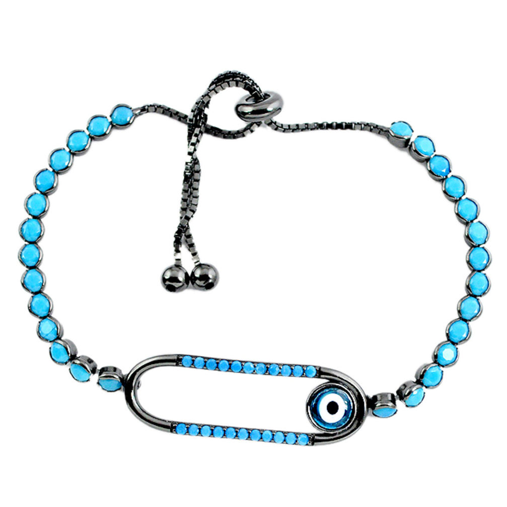 Adjustable blue turquoise 925 silver evil eye black rhodium bracelet c17007