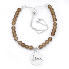 16.48cts adjustable brown smoky topaz 925 silver love beads bracelet u64901