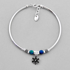 1.05cts adjustable fine blue turquoise sterling silver flower bracelet n20319