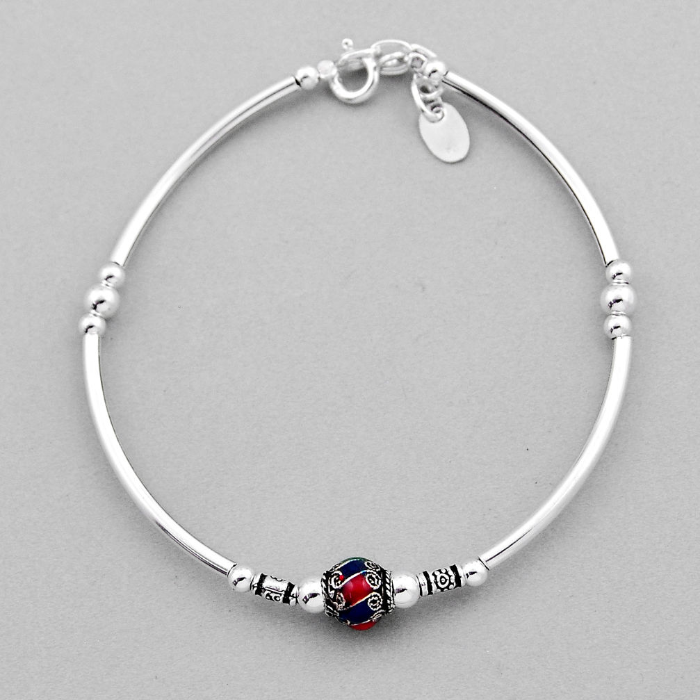 5.69gms adjustable green blue pink enamel 925 silver bracelet jewelry n20301