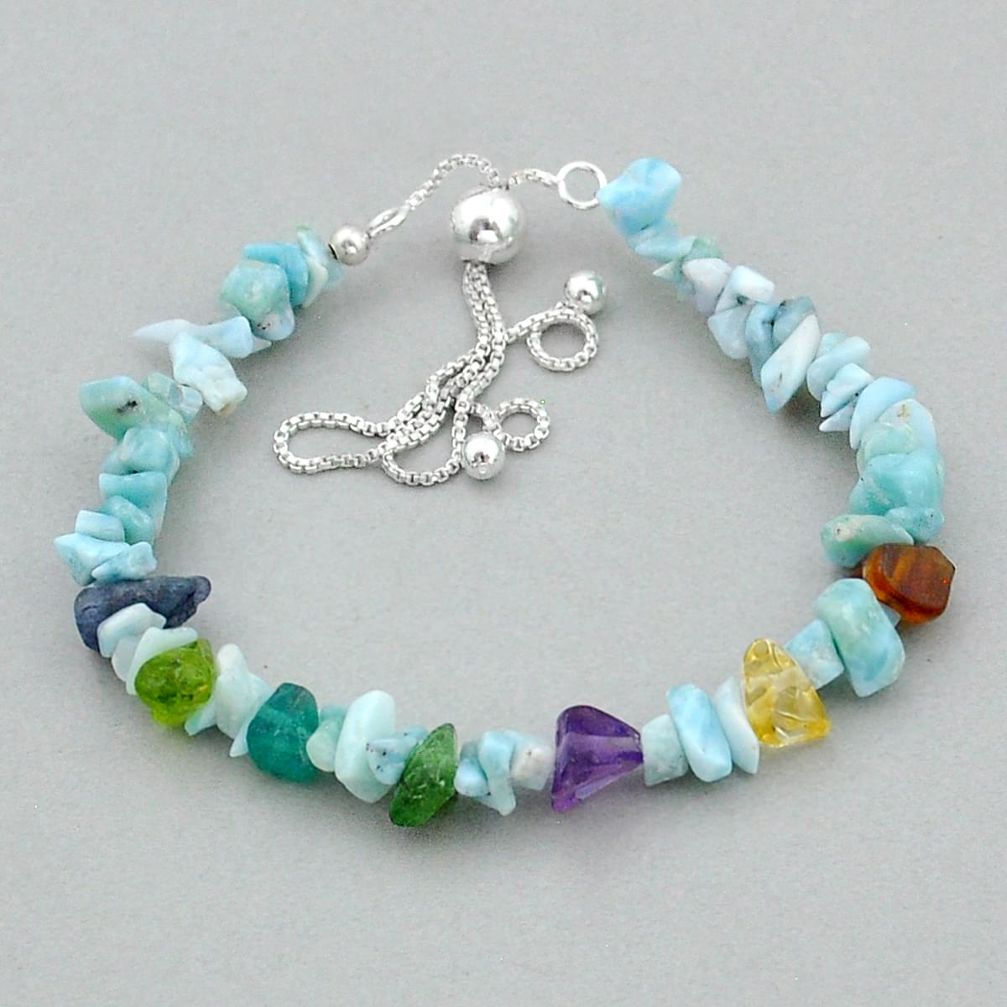 23.46cts adjustable larimar chakra citrine peridot rough silver bracelet u89569