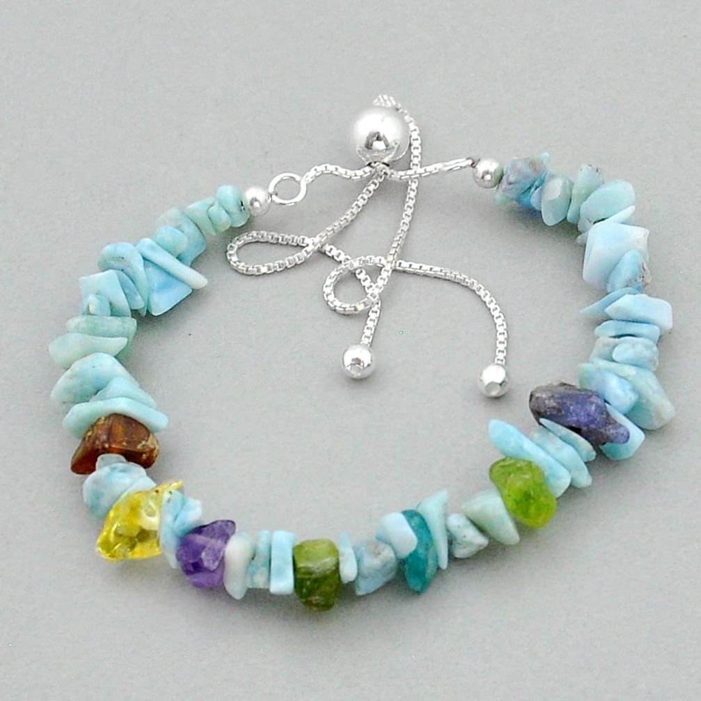 23.73cts adjustable larimar chakra rough silver bracelet u89568