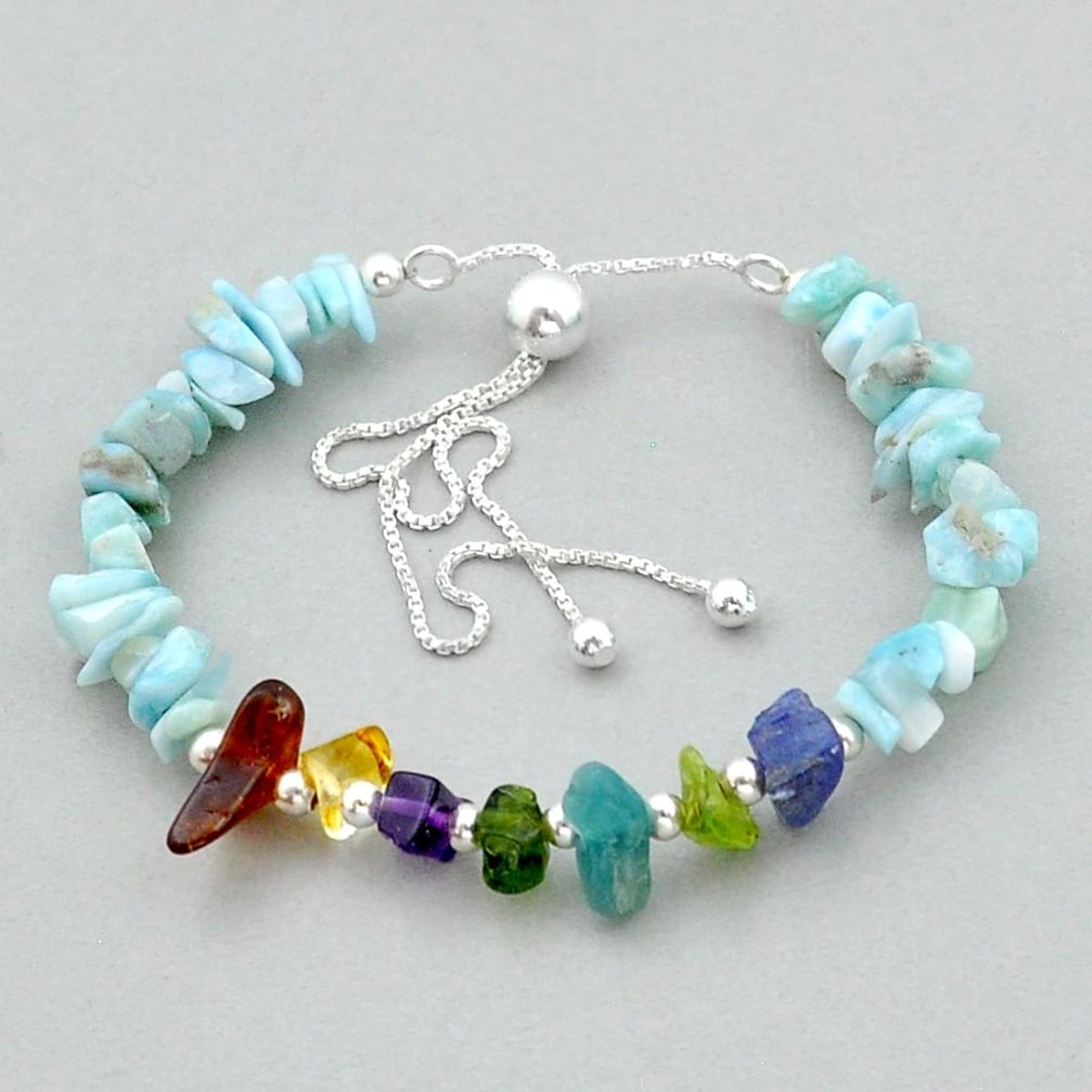 23.30cts adjustable larimar slice chakra apatiate rough silver bracelet u89572