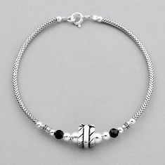 1.15cts adjustable natural black onyx beads 925 sterling silver bracelet n20333