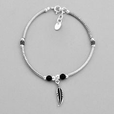 1.05cts adjustable natural black onyx sterling silver feather bracelet n20320