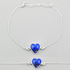 6.61cts adjustable natural blue lapis lazuli 925 silver heart bracelet t95331