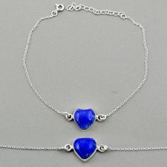 6.63cts adjustable natural blue lapis lazuli 925 silver heart bracelet t95458