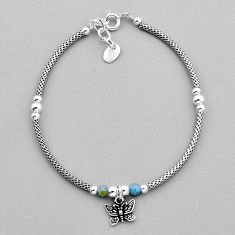 0.97cts adjustable natural blue larimar beads silver butterfly bracelet n20313
