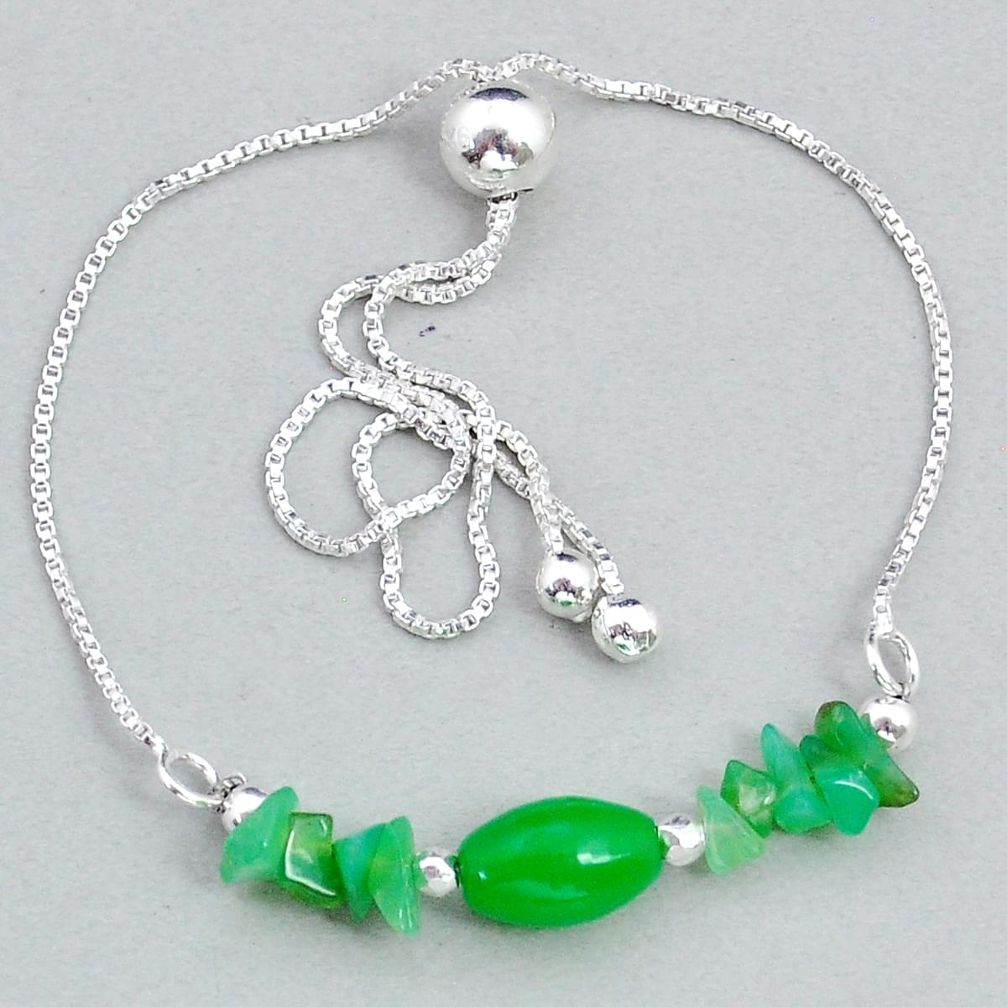 7.50cts adjustable natural green chalcedony 925 sterling silver bracelet u92307