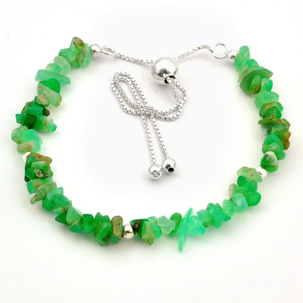 16.68cts adjustable natural green chrysoprase rough 925 silver bracelet y1095