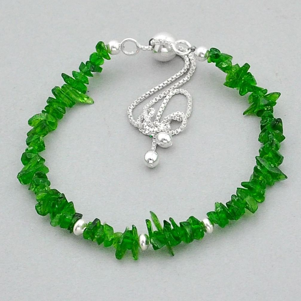 11.57cts adjustable natural green quartz rough 925 silver beads bracelet u89561