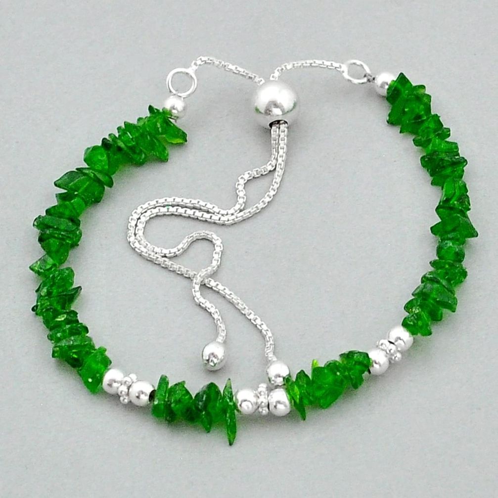 14.07cts adjustable natural green quartz rough 925 silver beads bracelet u89562