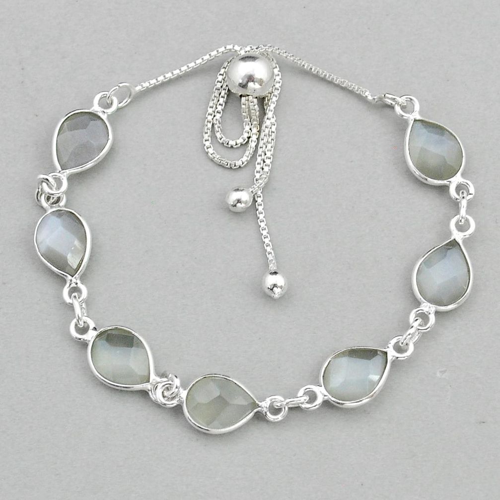 12.01cts adjustable natural grey moonstone 925 silver tennis bracelet u92953