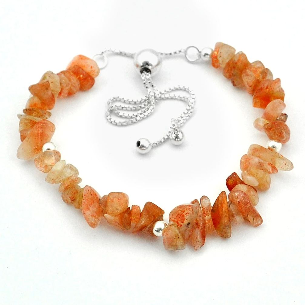 22.81cts adjustable natural orange sunstone rough fancy silver bracelet y1087
