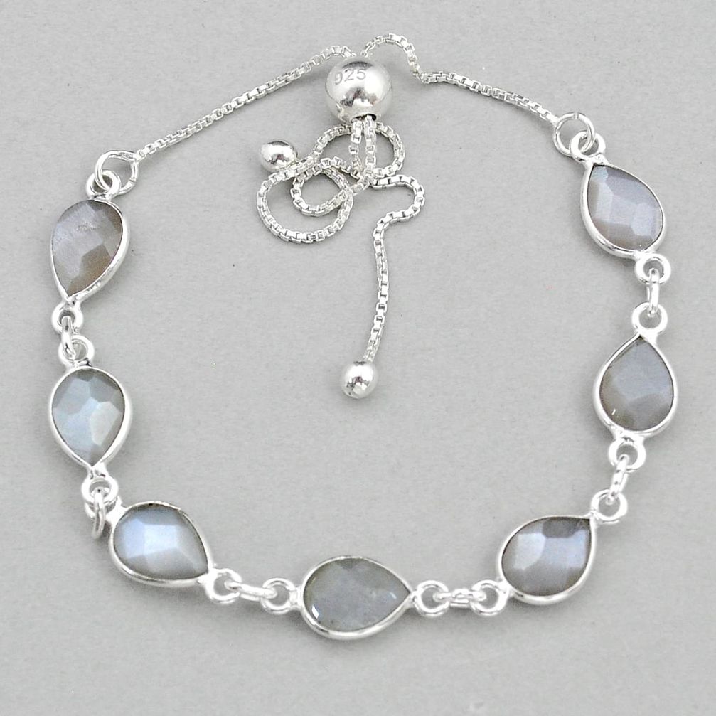 12.66cts adjustable natural rainbow moonstone 925 silver tennis bracelet u92955