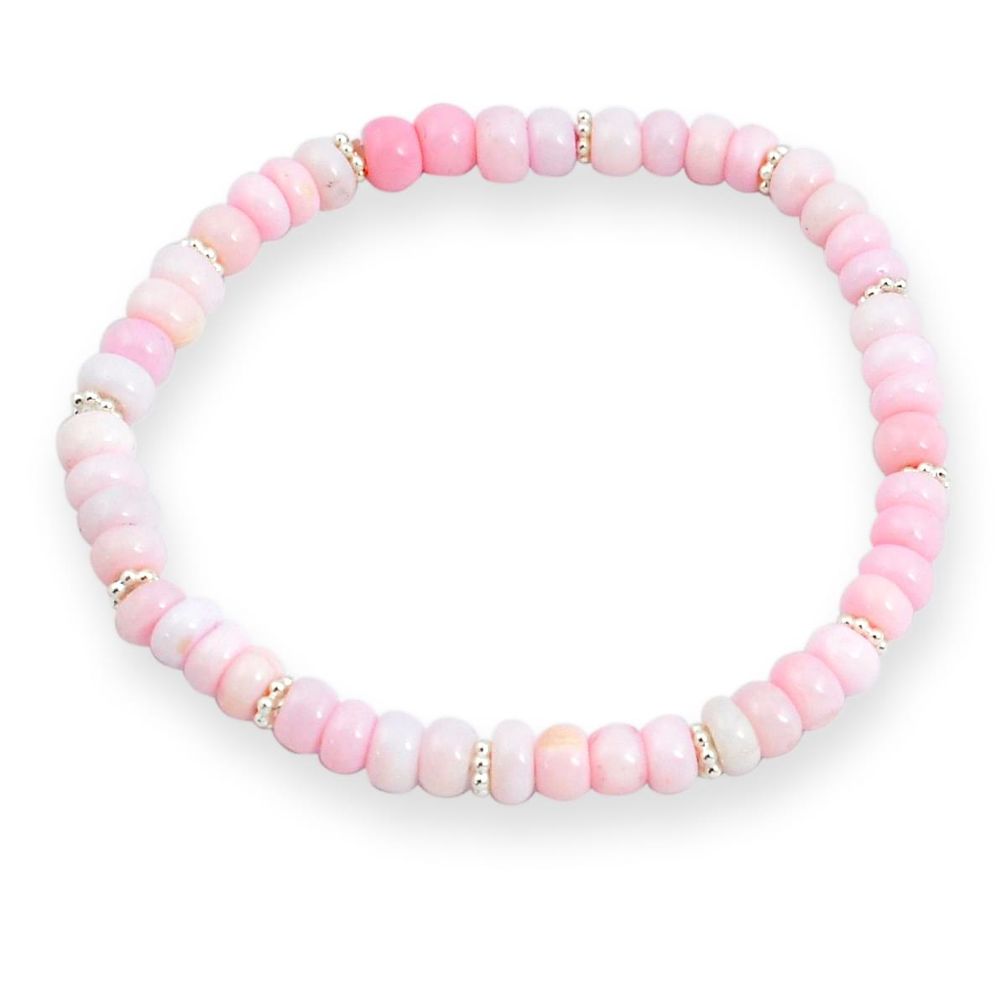 24.22cts adjustable pink opal quartz 925 sterling silver beads bracelet u30175